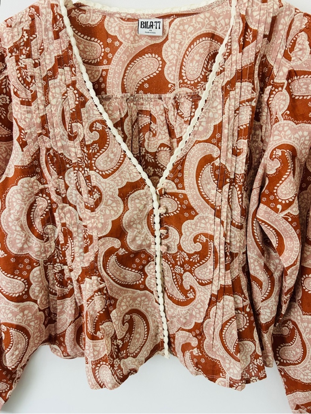 BILA77 Boho Romantic Blouse Top Festival Western Prairie Clay Terracotta Size XS - Picture 6 of 14